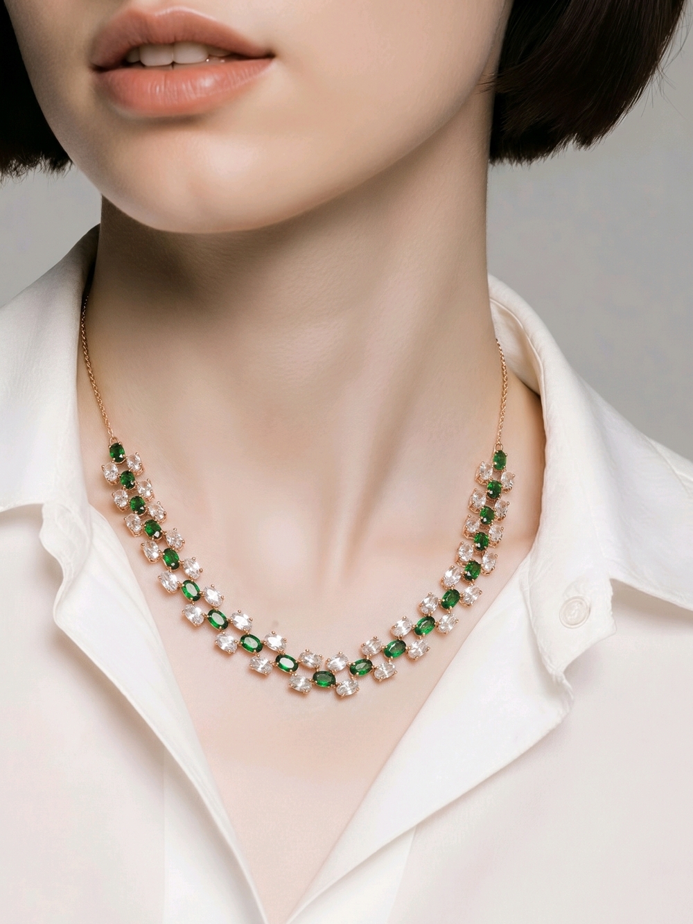 Elegant Green and White Cz Necklace With Matcing Earrings